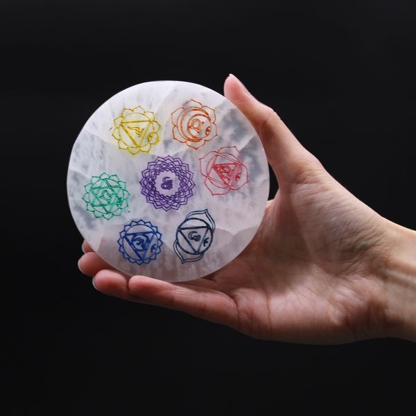 Střední Selenitový Talíř 10cm - Design Chakra - Barevný