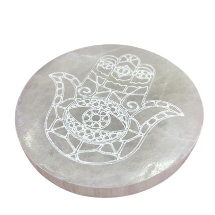 Střední Selenitový Talíř 10cm - Hamsa