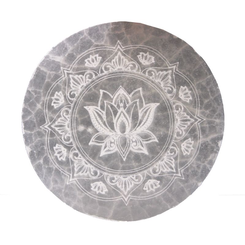Střední Selenitový Talíř 10cm - Lotos Mandala