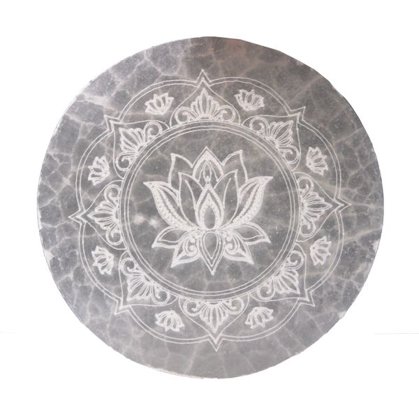 Střední Selenitový Talíř 10cm - Lotos Mandala