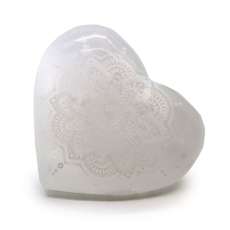 Selenitové Srdce - 7-8cm (Gravírovaná Mandala)