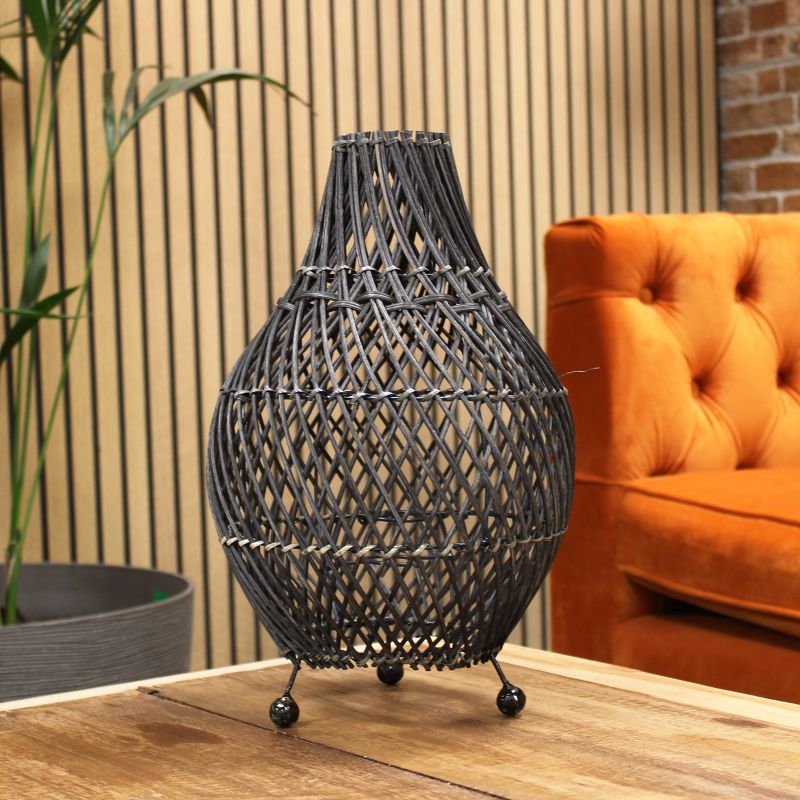 Ratanová Stolní Lampa - Černá