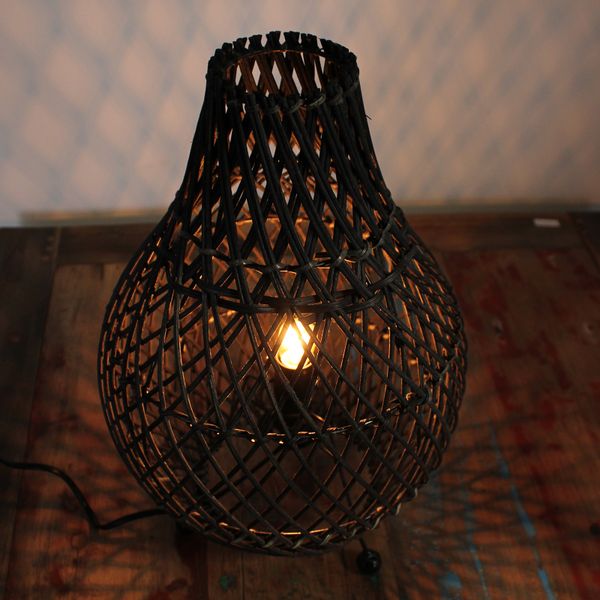 Ratanová Stolní Lampa - Černá
