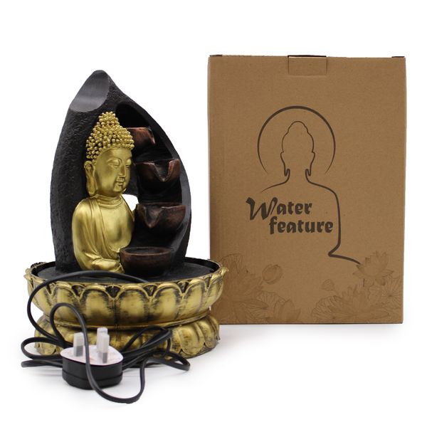 Stolní Fontánka - 30cm - Zlatý Buddha & Tekoucí Misky
