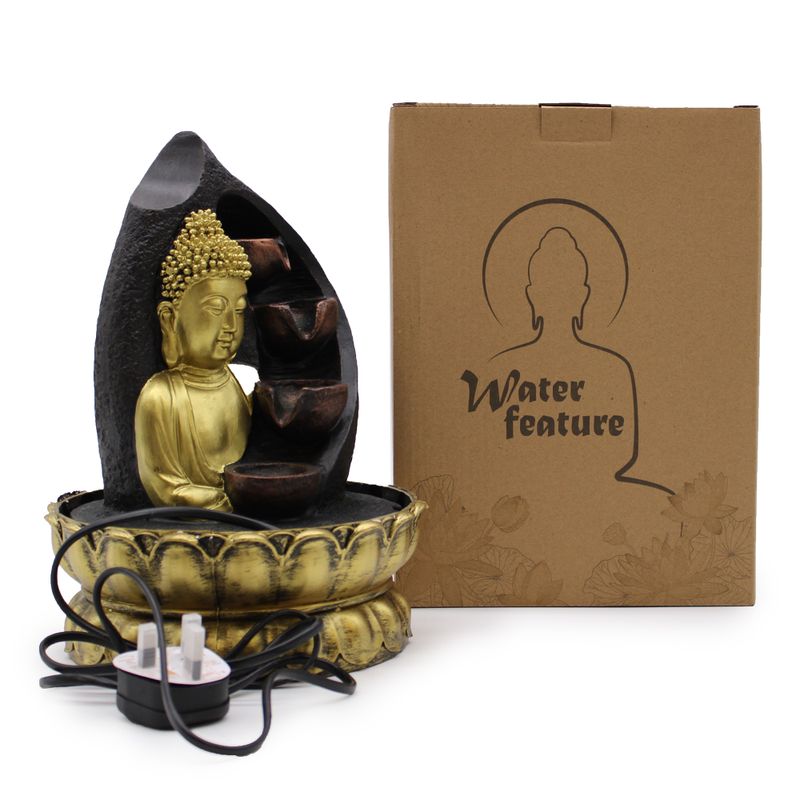 Stolní Fontánka - 30cm - Zlatý Buddha & Tekoucí Misky