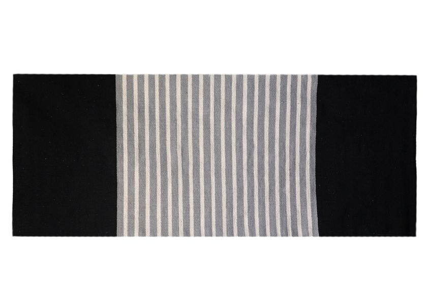 Indický Bavlněný Koberec - 70x170cm - Černý / Šedý