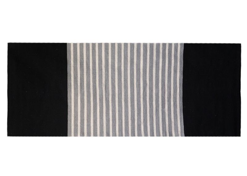 Indický Bavlněný Koberec - 70x170cm - Černý / Šedý