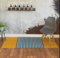 Indický Bavlněný Koberec - 70x170cm - Žlutý / Modrý