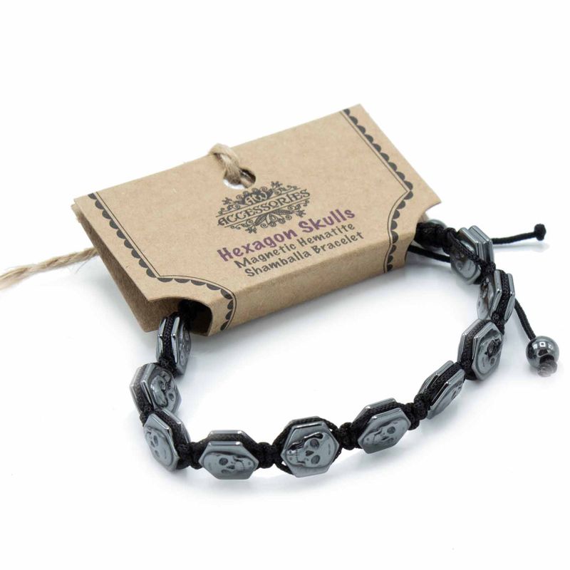 Magnetický Hematitový Náramek Shamballa - Šestiúhelníkové Lebky