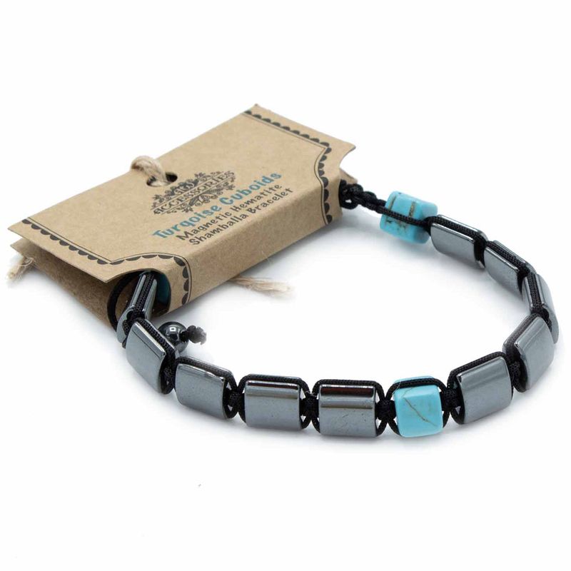 Magnetický Hematitový Náramek Shamballa - Tyrkysové Kvádry