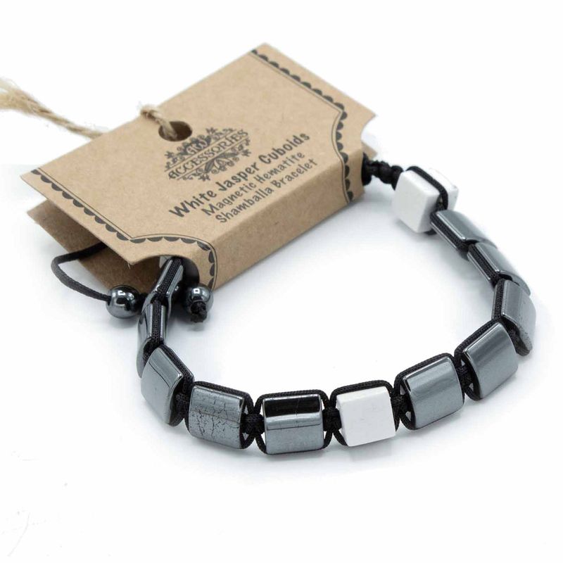 Magnetický Hematitový Náramek Shamballa - Kvádry Bílý Jaspis