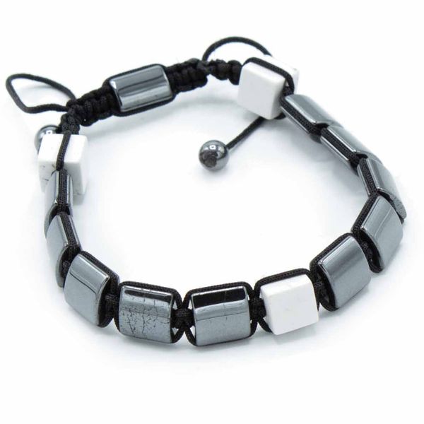 Magnetický Hematitový Náramek Shamballa - Kvádry Bílý Jaspis