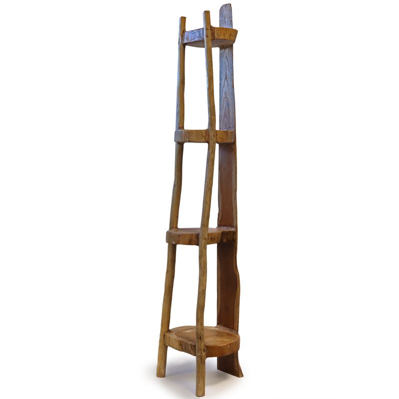 Přírodní Teakový Rožní Stojan se 4 Poličkami - 135cm