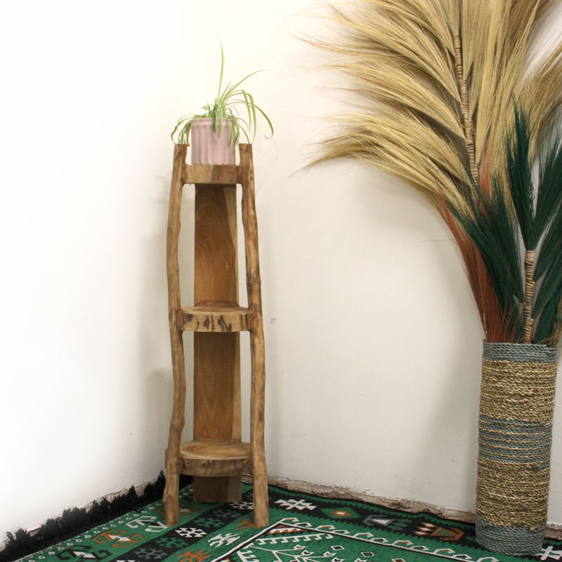 Přírodní Teakový Rožní Stojan s 3 Poličkami - 90cm