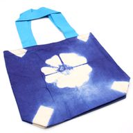 Přírodní Bavlněná Taška Tye-Dya - 38x42x12cm - Modrý Květ - Modré Popruhy