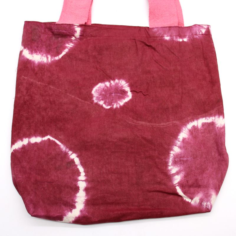Přírodní Bavlněná Taška Tye-Dya - 38x42x12cm - Kaštanové Kroužky - Růžové Popruhy