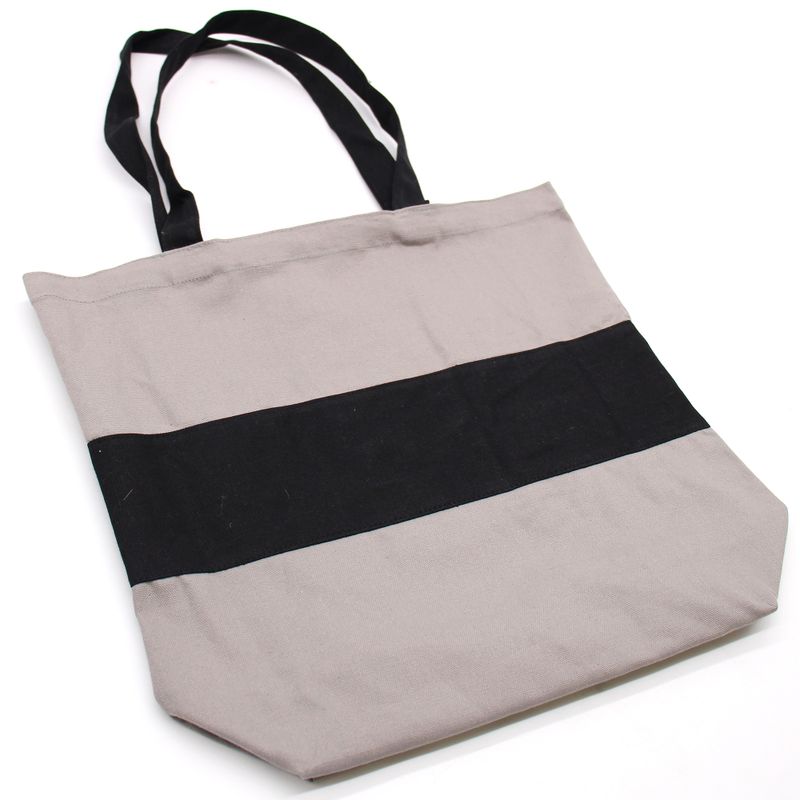 Velká Bavlněná Nákupní Taška - 38x42cm - Šedá a Černá - 10 oz