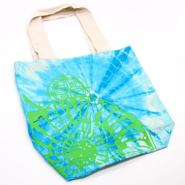 Bavlněná Taška (6oz) - 38x42x12cm - Mušle - Zeleno-Modrá - Zelené Popruhy