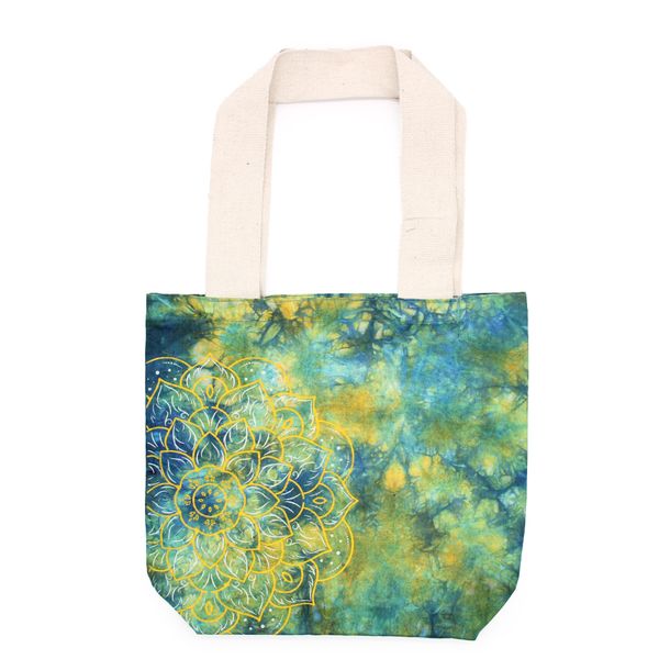 Bavlněná Taška (6oz) - 38x42x12cm - Mandala - Zeleno-Modrá - Přírodní Popruhy