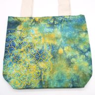 Bavlněná Taška (6oz) - 38x42x12cm - Mandala - Zeleno-Modrá - Přírodní Popruhy