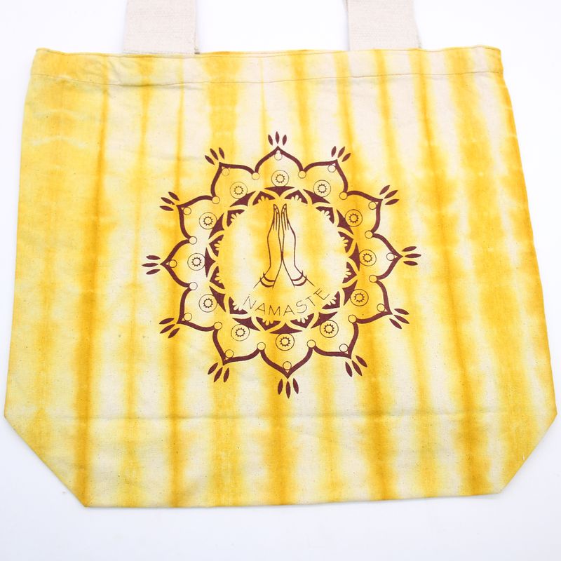 Bavlněná Taška (6oz) - 38x42x12cm - Ruce Namasté - Žlutá - Přírodní Popruhy
