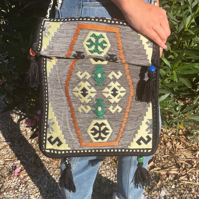 Kilim Festivalová Taška - Světle Šedá