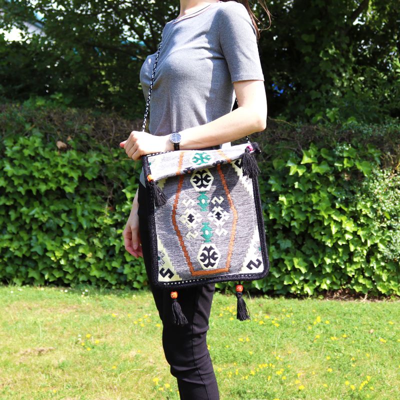 Kilim Festivalová Taška - Světle Šedá