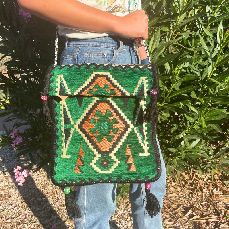 Kilim Festivalová Taška - Smaragdově Zelená