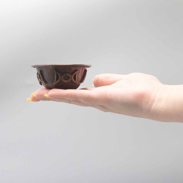 Starožitná Měděná Rituální Mísa - Trojitý Měsíc 8x4cm