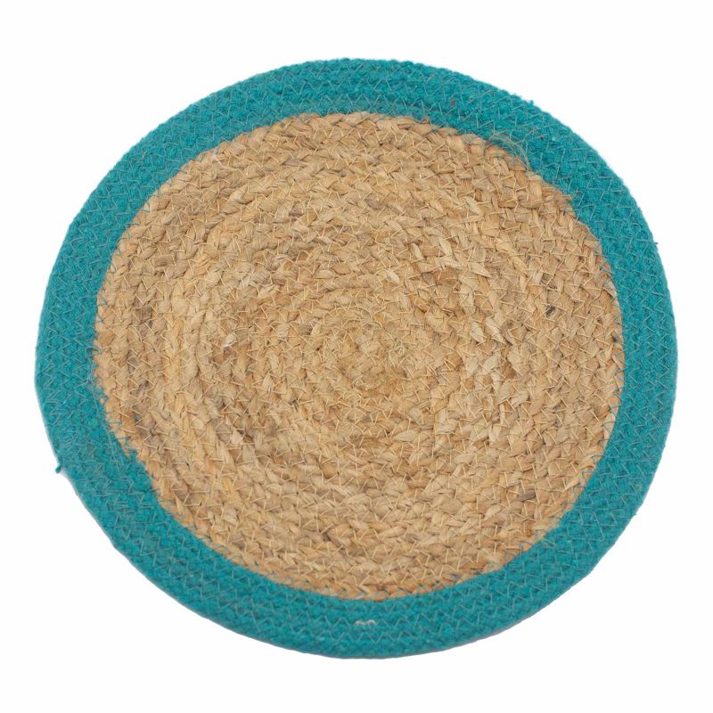 Přírodní Prostírání - Juta & Bavlna 30cm - Modrozelený Okraj