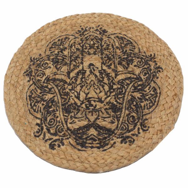 Přírodní Prostírání - Juta & Bavlna 30cm - Potisk Hamsa