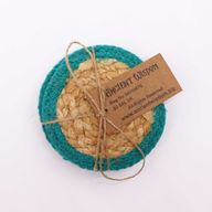Přírodní Tácek - Juta & Bavlna 10cm (set 4) - Modrozelený Okraj