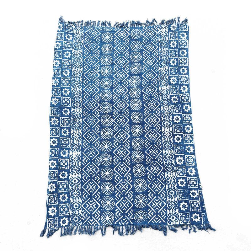 Ručně Vyráběný Indigový Přehoz - 170x120cm - Desi Pruhy
