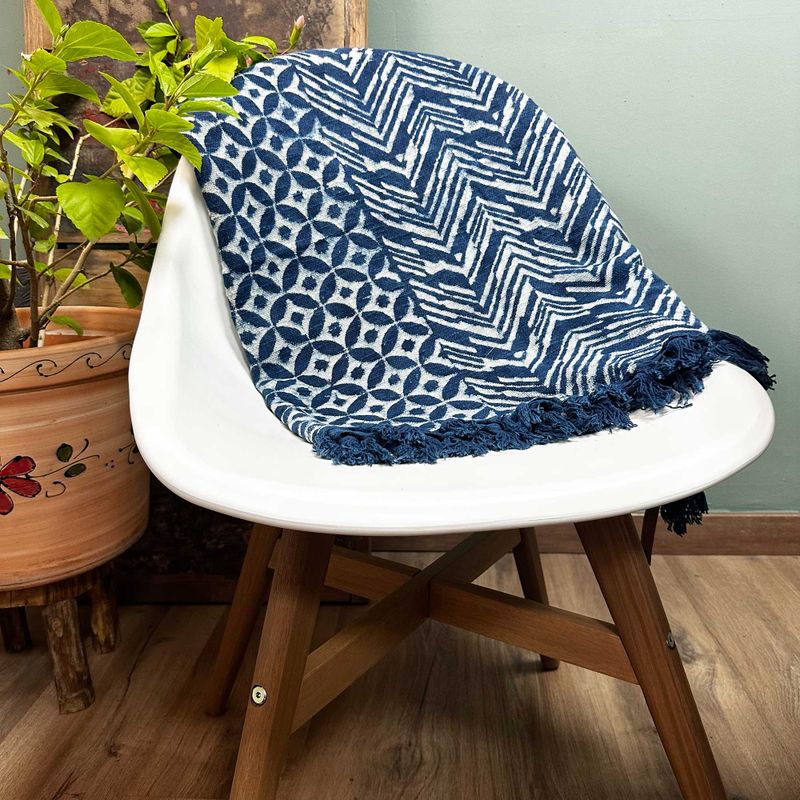 Ručně Vyráběný Indigový Přehoz - 170x120cm - Vlny Namoona