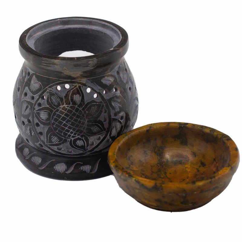 Mastková Aroma Lampa 10.5cm - Květ Mandala - Černá a Žlutá