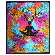 Dvojitý Bavlněný Přehoz na Postel / Stěnu - Strom Yoga