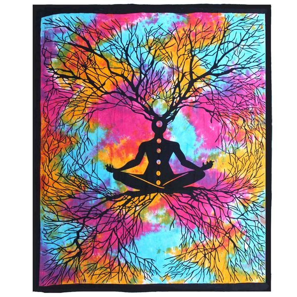 Dvojitý Bavlněný Přehoz na Postel / Stěnu - Strom Yoga