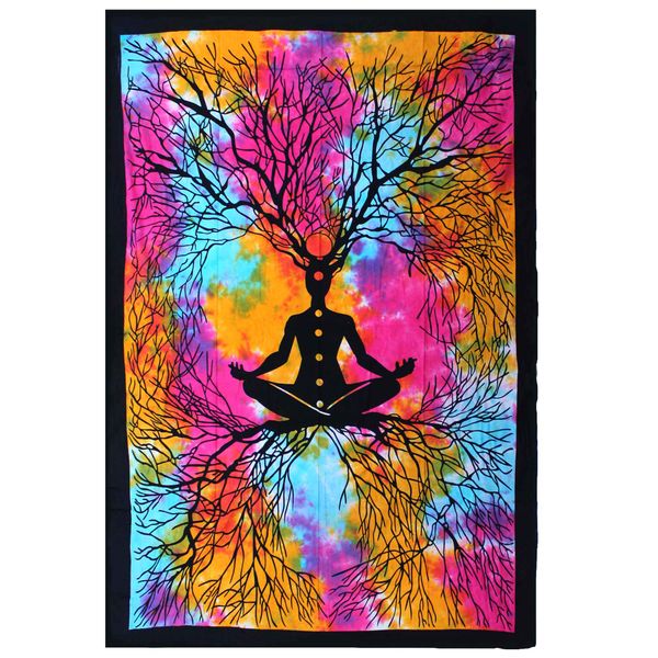Single Bavlněný Přehoz na Postel / Stěnu - Strom Yoga