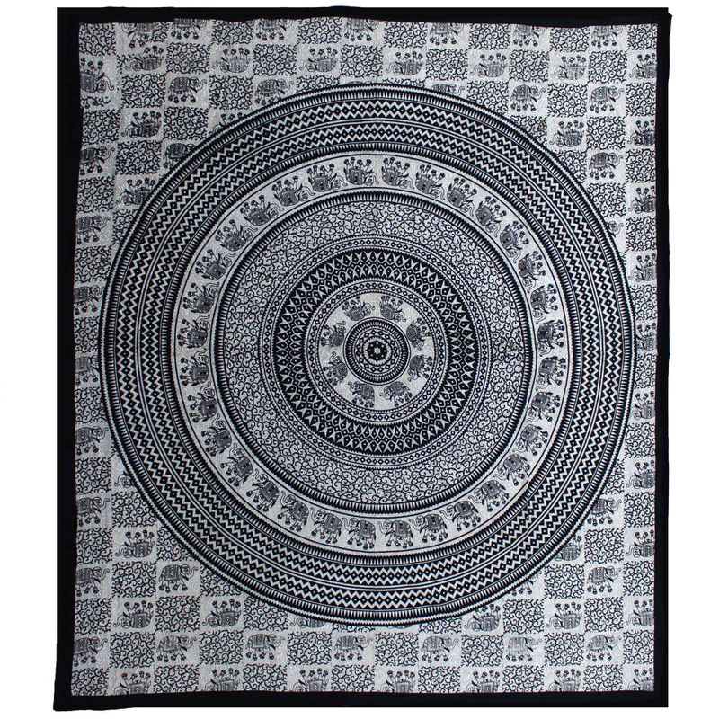 Dvojitý Bavlněný Přehoz na Postel / Stěnu - Mono - Slon Mandala