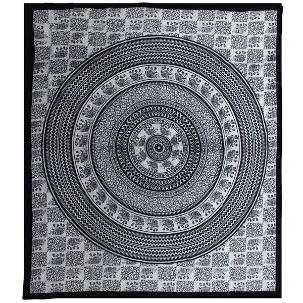 Dvojitý Bavlněný Přehoz na Postel / Stěnu - Mono - Slon Mandala