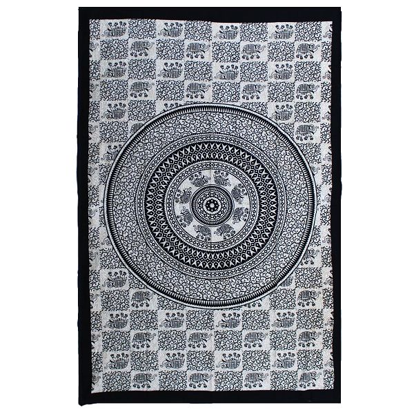 Single Bavlněný Přehoz na Postel / Stěnu - Mono - Slon Mandala