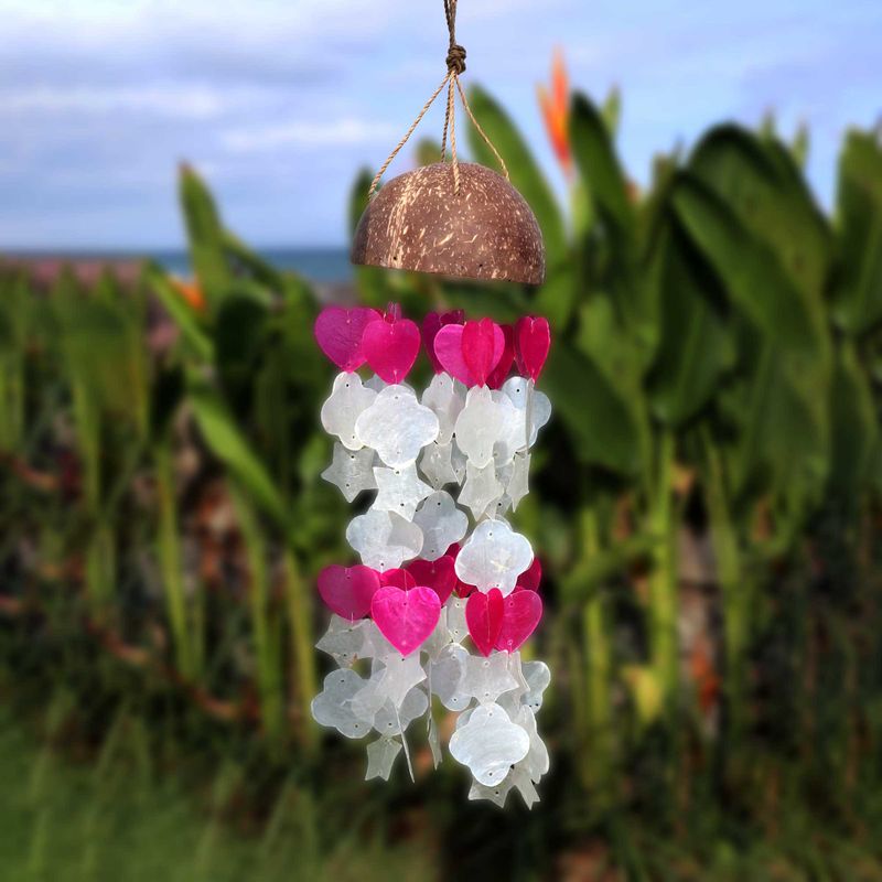 Kokosová & Capiz Zvonkohra - Růžová a Bílá - Různé Tvary - 35cm