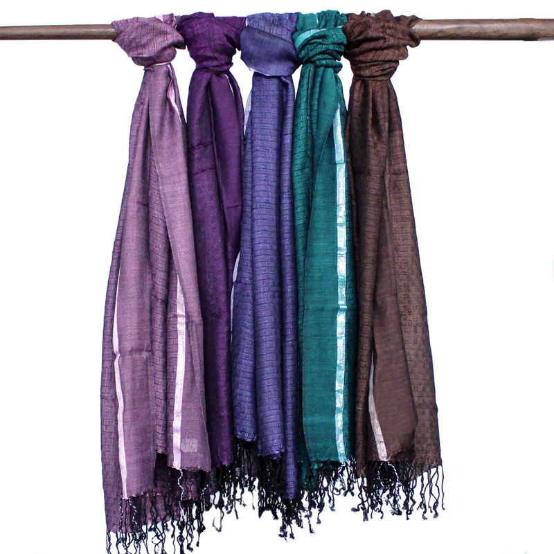 Velké Indické Boho Šátky - 75x180cm - Náhodné Barvy se Zlatým Přešíváním