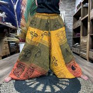 Jógové a Festivalové Kalhoty - Himalájský Aladin Potisk - Oranžové