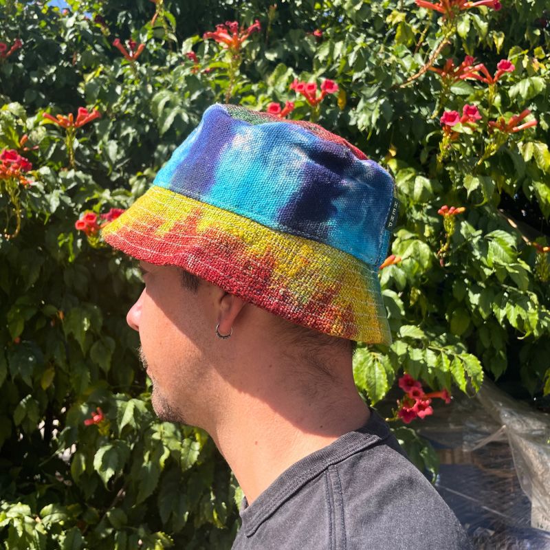 Zaplátovaný Klobouk Boho Festival z Konopí a Bavlny - Tie Dye