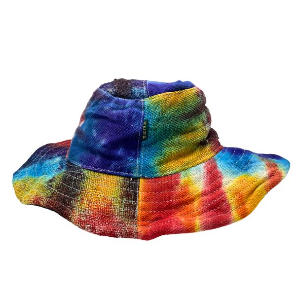 Zaplátovaný a Drátěný Klobouk Boho Festival z Konopí a Bavlny - Tie Dye