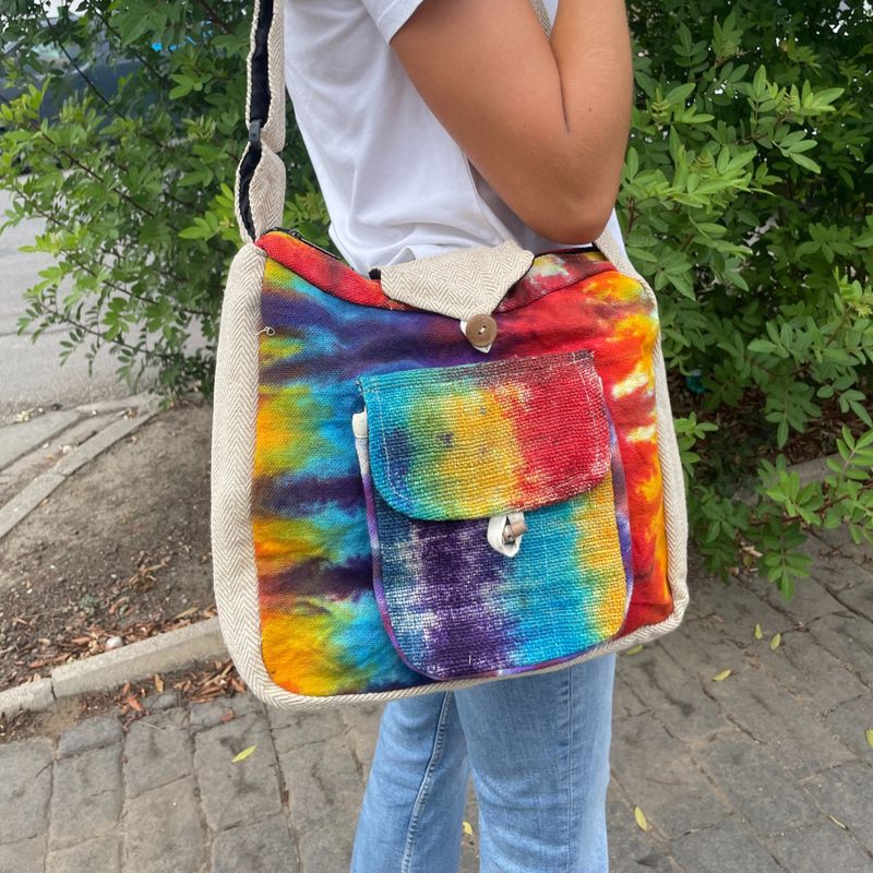 Tie Dye Konopná Studentská Taška s Přední Kapsou