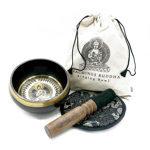 Dárková Sada -Ručně Tepaná & Gravírovaná Zpívající Miska - 14cm - Učící Buddha