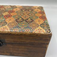 Velká Dřevěná Krabička s Keramickou Glazurou - 20x15x7.5cm - Orientální