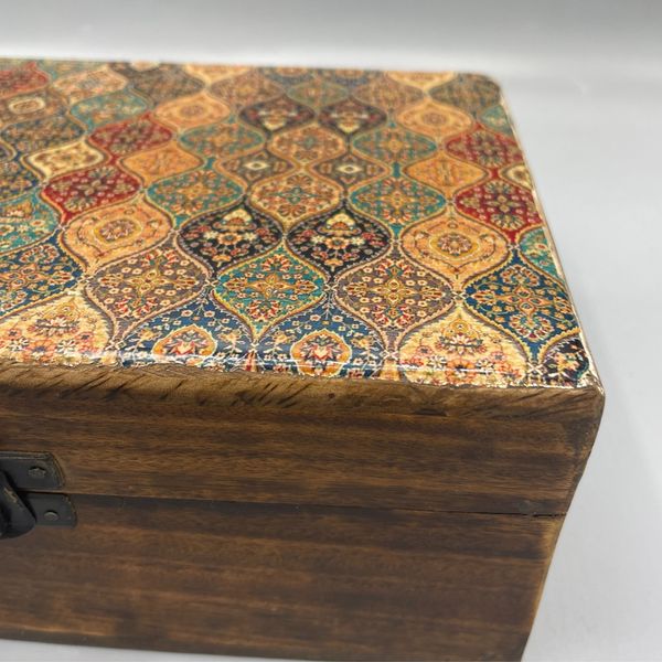 Velká Dřevěná Krabička s Keramickou Glazurou - 20x15x7.5cm - Orientální